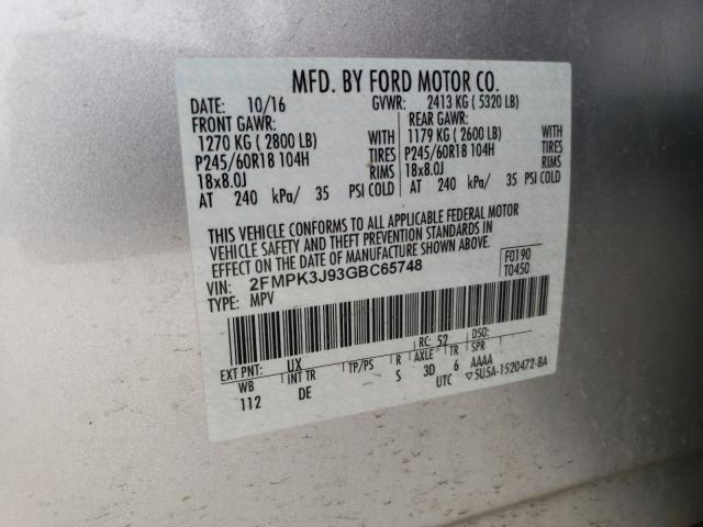 Photo 9 VIN: 2FMPK3J93GBC65748 - FORD EDGE SEL 