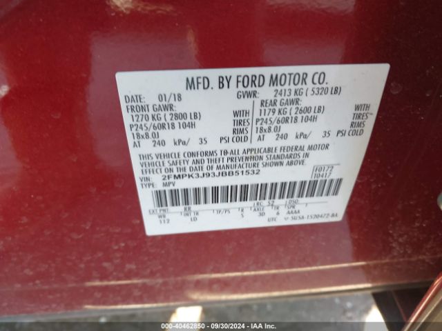 Photo 8 VIN: 2FMPK3J93JBB51532 - FORD EDGE 