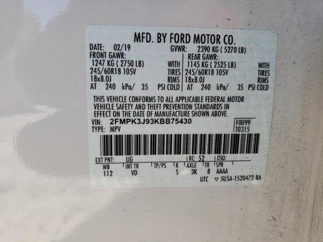 Photo 9 VIN: 2FMPK3J93KBB75430 - FORD EDGE 