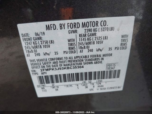 Photo 8 VIN: 2FMPK3J93KBC35304 - FORD EDGE 