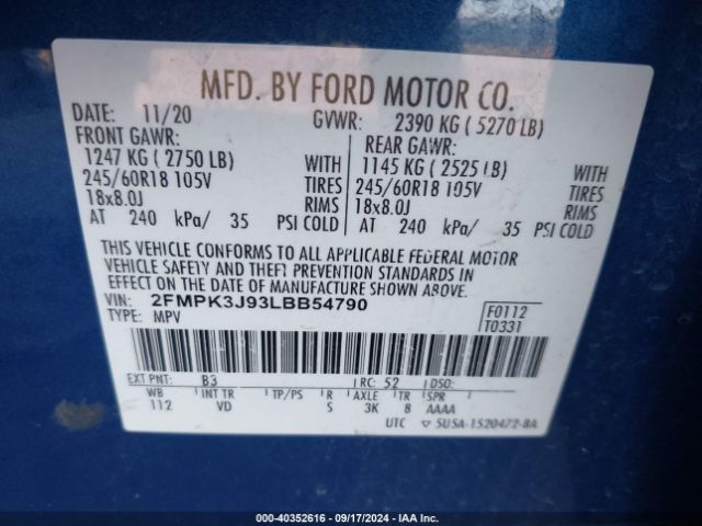 Photo 8 VIN: 2FMPK3J93LBB54790 - FORD EDGE 