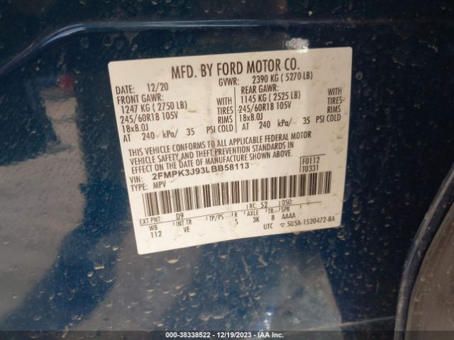 Photo 8 VIN: 2FMPK3J93LBB58113 - FORD EDGE 