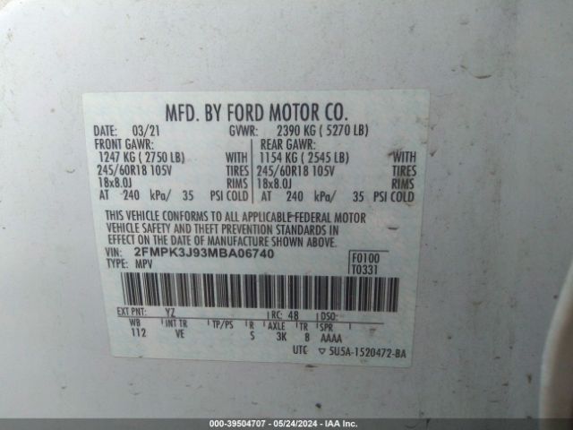 Photo 8 VIN: 2FMPK3J93MBA06740 - FORD EDGE 