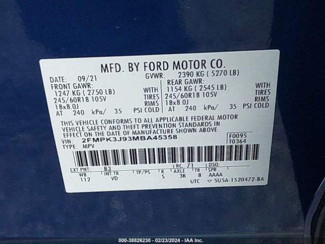 Photo 8 VIN: 2FMPK3J93MBA45358 - FORD EDGE 