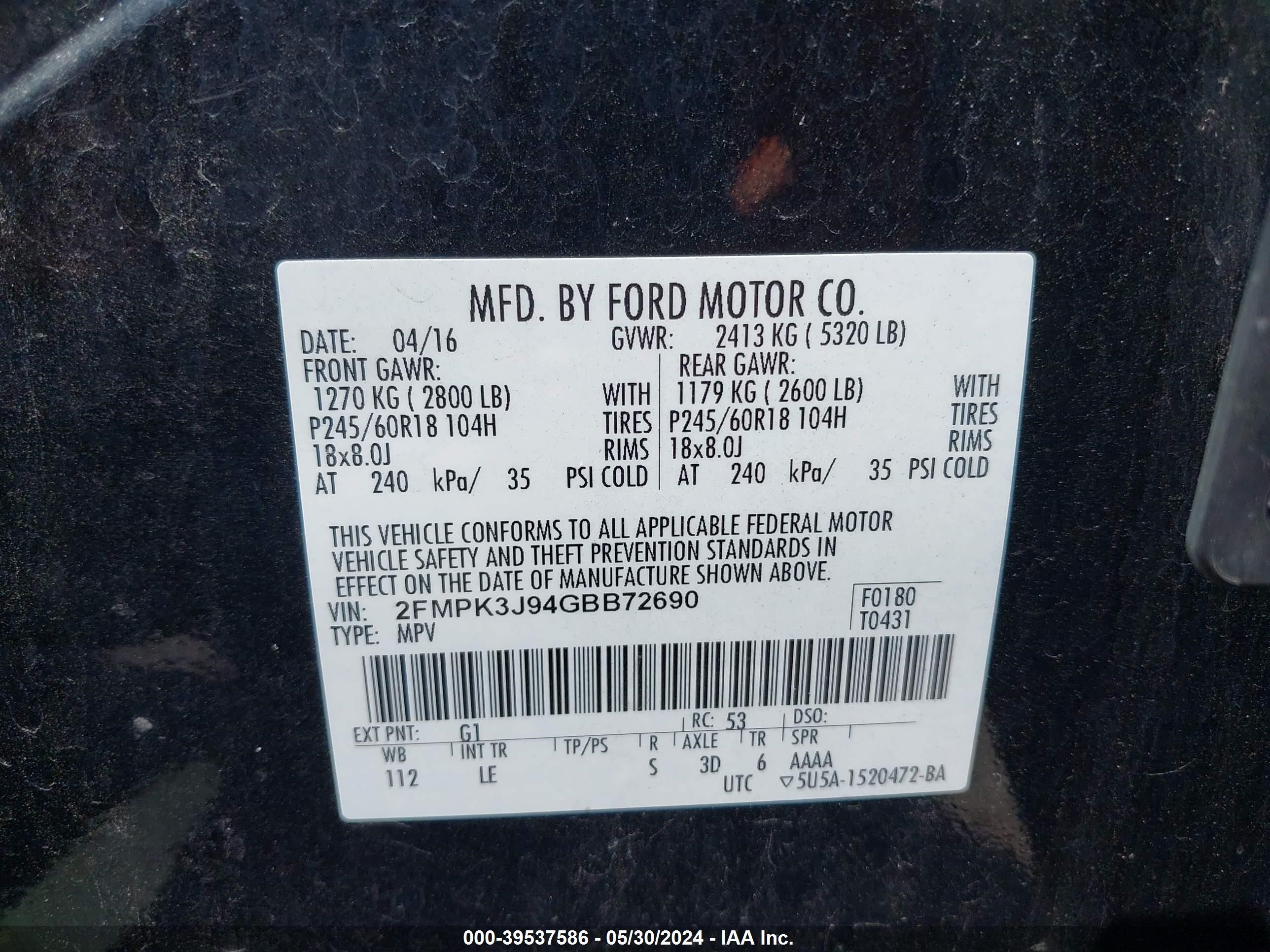 Photo 8 VIN: 2FMPK3J94GBB72690 - FORD EDGE 