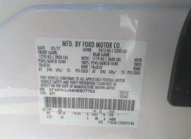 Photo 8 VIN: 2FMPK3J94HBB77762 - FORD EDGE 