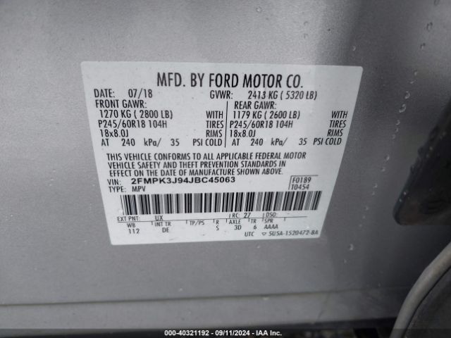 Photo 8 VIN: 2FMPK3J94JBC45063 - FORD EDGE 