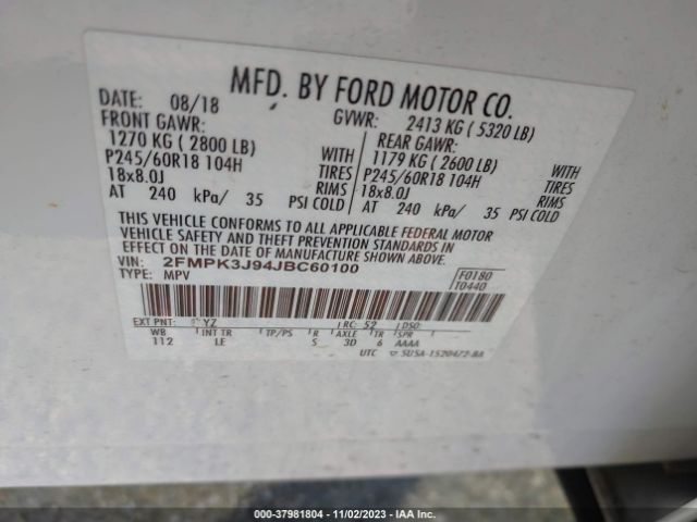 Photo 8 VIN: 2FMPK3J94JBC60100 - FORD EDGE 