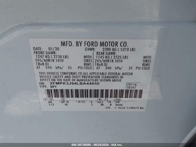 Photo 8 VIN: 2FMPK3J94LBA44850 - FORD EDGE 