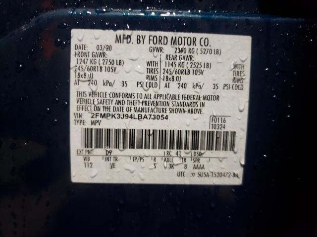 Photo 9 VIN: 2FMPK3J94LBA73054 - FORD EDGE SEL 