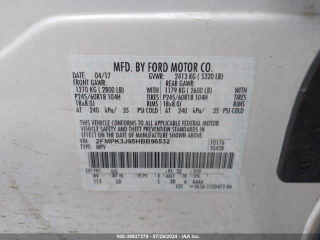 Photo 8 VIN: 2FMPK3J95HBB96532 - FORD EDGE 