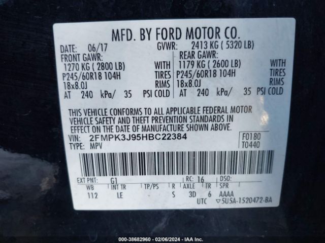 Photo 8 VIN: 2FMPK3J95HBC22384 - FORD EDGE 