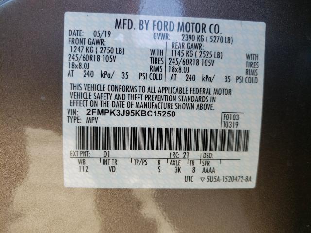 Photo 9 VIN: 2FMPK3J95KBC15250 - FORD EDGE SEL 