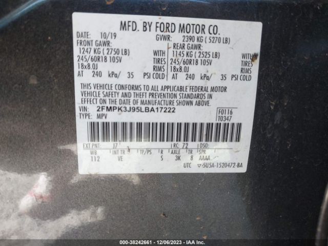 Photo 8 VIN: 2FMPK3J95LBA17222 - FORD EDGE 