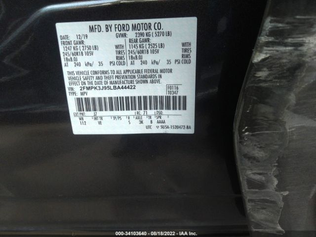 Photo 8 VIN: 2FMPK3J95LBA44422 - FORD EDGE 