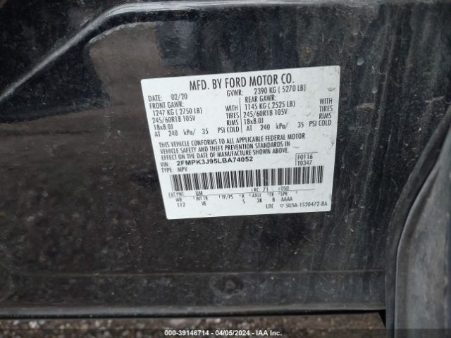 Photo 8 VIN: 2FMPK3J95LBA74052 - FORD EDGE 