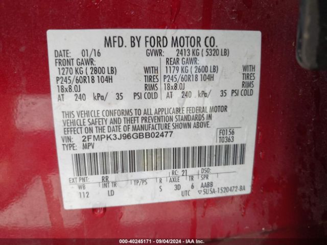 Photo 8 VIN: 2FMPK3J96GBB02477 - FORD EDGE 