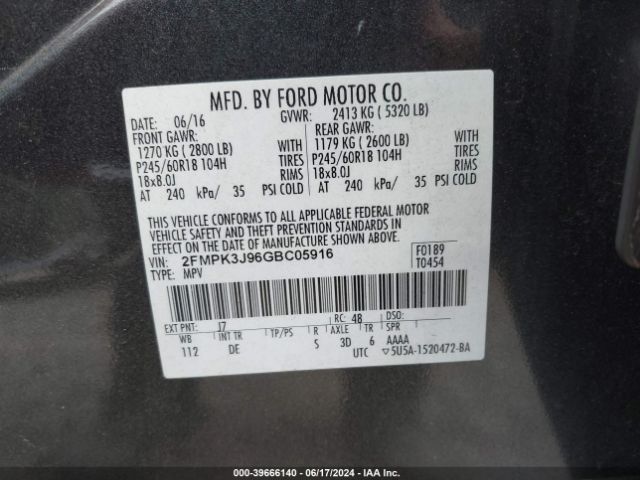 Photo 8 VIN: 2FMPK3J96GBC05916 - FORD EDGE 