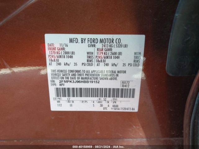 Photo 8 VIN: 2FMPK3J96HBB19152 - FORD EDGE 