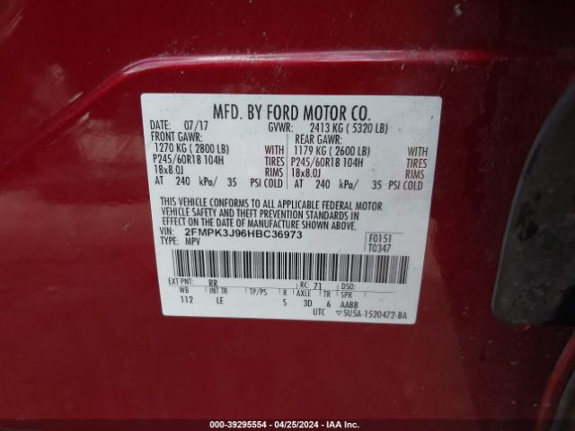 Photo 8 VIN: 2FMPK3J96HBC36973 - FORD EDGE 