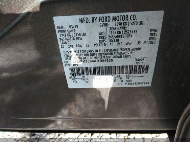 Photo 8 VIN: 2FMPK3J96KBB94926 - FORD EDGE 