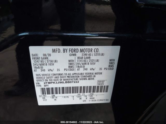 Photo 8 VIN: 2FMPK3J96LBB07222 - FORD EDGE 