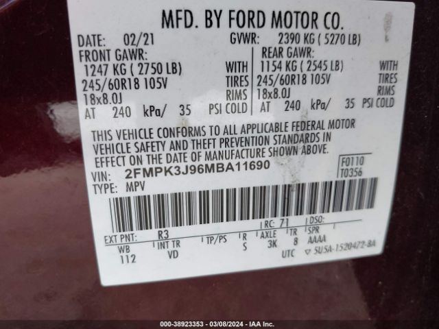 Photo 8 VIN: 2FMPK3J96MBA11690 - FORD EDGE 