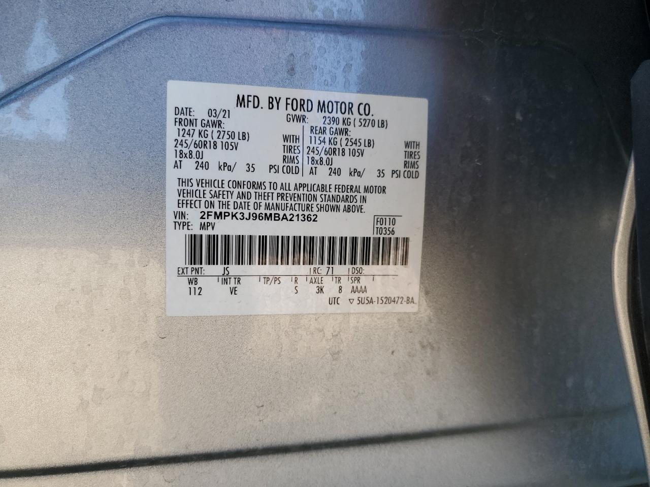 Photo 12 VIN: 2FMPK3J96MBA21362 - FORD EDGE 