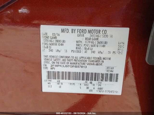 Photo 8 VIN: 2FMPK3J97GBB57813 - FORD EDGE 