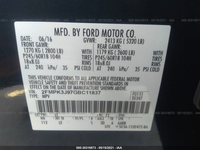 Photo 8 VIN: 2FMPK3J97GBC11837 - FORD EDGE 