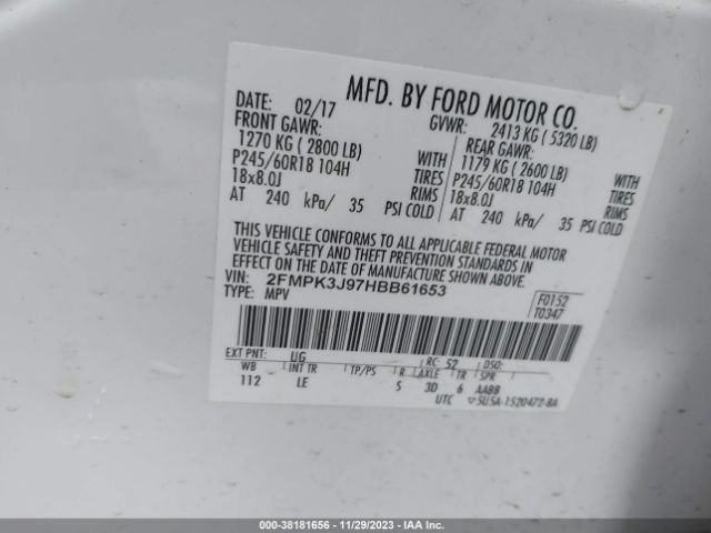 Photo 8 VIN: 2FMPK3J97HBB61653 - FORD EDGE 