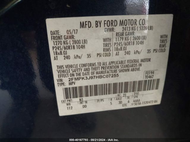 Photo 8 VIN: 2FMPK3J97HBC07255 - FORD EDGE 