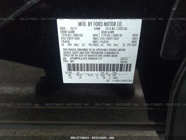 Photo 8 VIN: 2FMPK3J97JBB09137 - FORD EDGE 