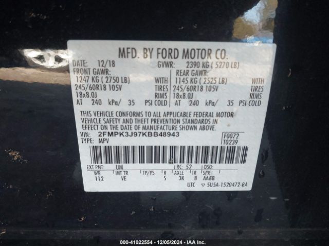 Photo 8 VIN: 2FMPK3J97KBB48943 - FORD EDGE 