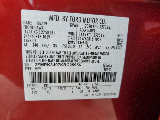 Photo 11 VIN: 2FMPK3J97KBC25956 - FORD EDGE SEL 