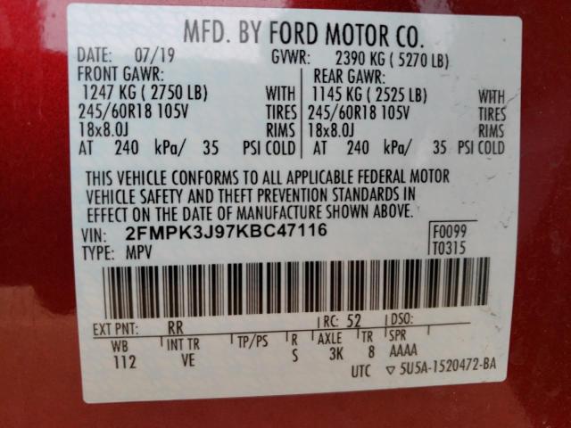 Photo 13 VIN: 2FMPK3J97KBC47116 - FORD EDGE 