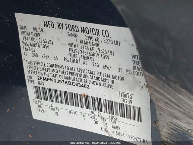 Photo 8 VIN: 2FMPK3J97KBC63462 - FORD EDGE 