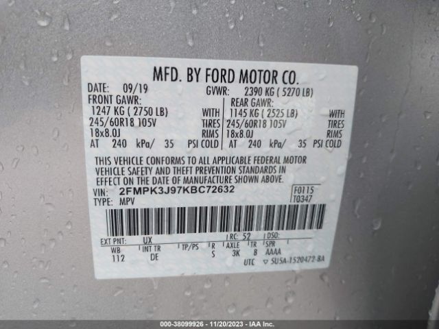 Photo 8 VIN: 2FMPK3J97KBC72632 - FORD EDGE 