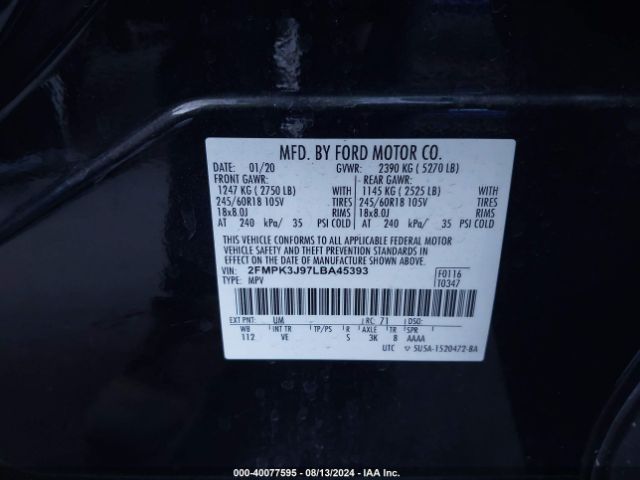 Photo 8 VIN: 2FMPK3J97LBA45393 - FORD EDGE 