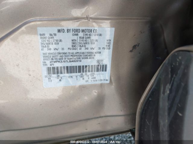 Photo 8 VIN: 2FMPK3J97LBA82010 - FORD EDGE 