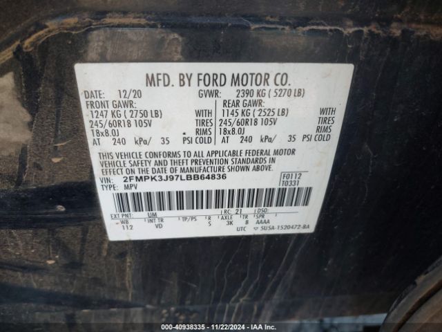 Photo 8 VIN: 2FMPK3J97LBB64836 - FORD EDGE 