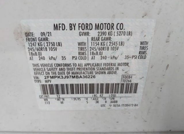 Photo 8 VIN: 2FMPK3J97MBA36226 - FORD EDGE 