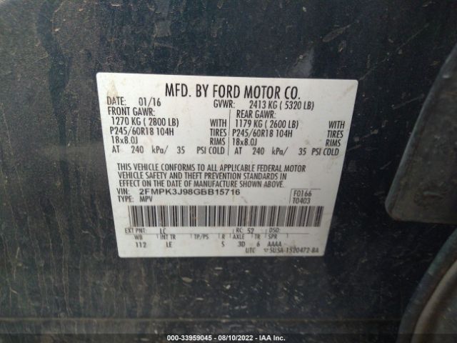 Photo 8 VIN: 2FMPK3J98GBB15716 - FORD EDGE 