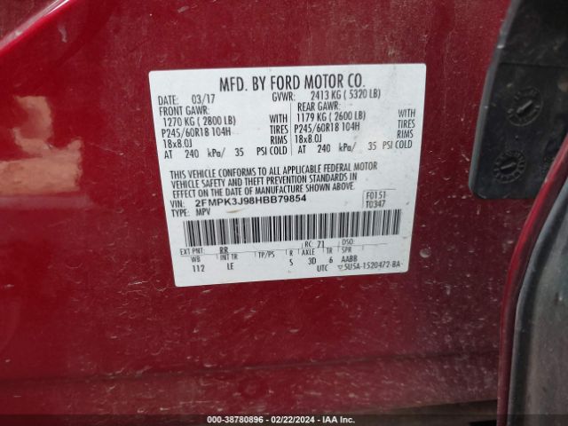 Photo 8 VIN: 2FMPK3J98HBB79854 - FORD EDGE 
