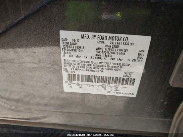 Photo 8 VIN: 2FMPK3J98JBB02701 - FORD EDGE 