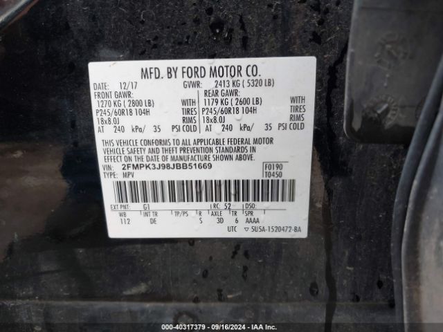 Photo 8 VIN: 2FMPK3J98JBB51669 - FORD EDGE 