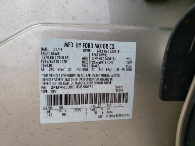 Photo 9 VIN: 2FMPK3J98JBB58671 - FORD EDGE SEL 