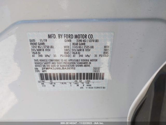 Photo 8 VIN: 2FMPK3J98LBA26352 - FORD EDGE 