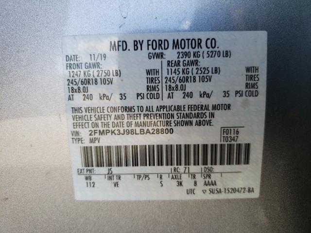 Photo 9 VIN: 2FMPK3J98LBA28800 - FORD EDGE SEL 