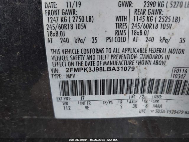 Photo 8 VIN: 2FMPK3J98LBA31079 - FORD EDGE 